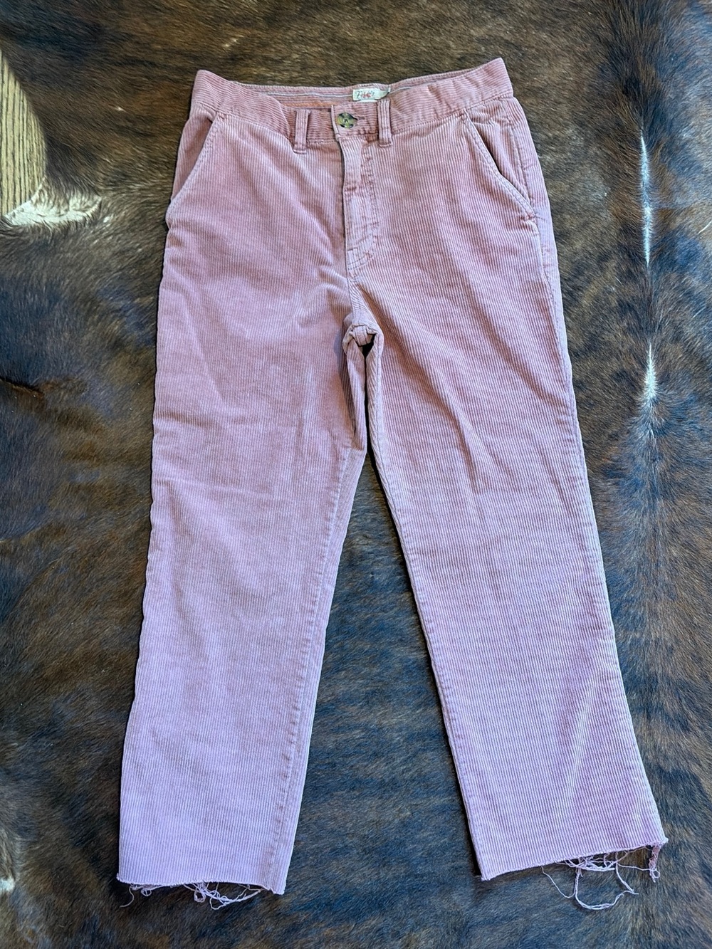 Faherty Corduroy Pants Women 27 Pink Organic Cotton Straight Leg Stretch Raw Hem